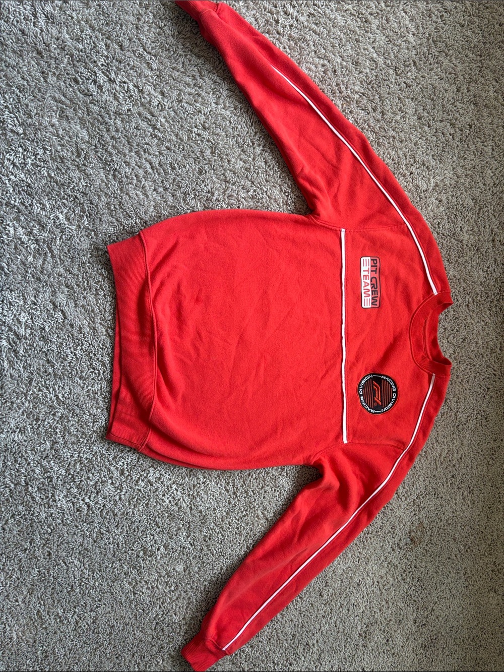 Red Crewneck Sweatshirt with Athletic Piping